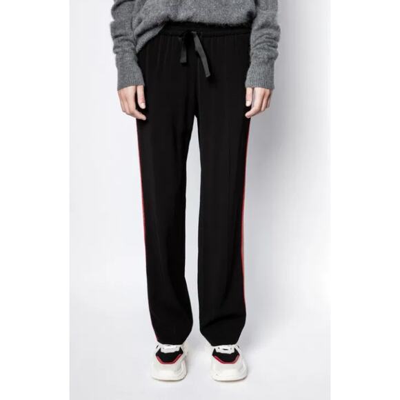 Zadig & Voltaire Black Poeme Rainbow Stripe Straight Leg Track Pants 34 XS - Picture 2 of 12